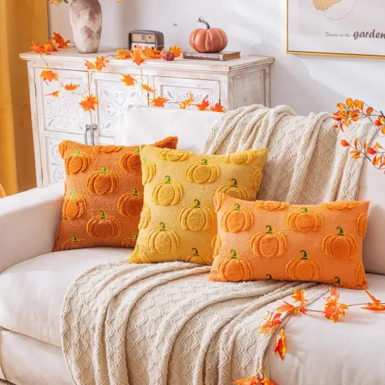 Set of 2 Fall Pumpkin Rust Throw Pillow Covers 20x20 {4}