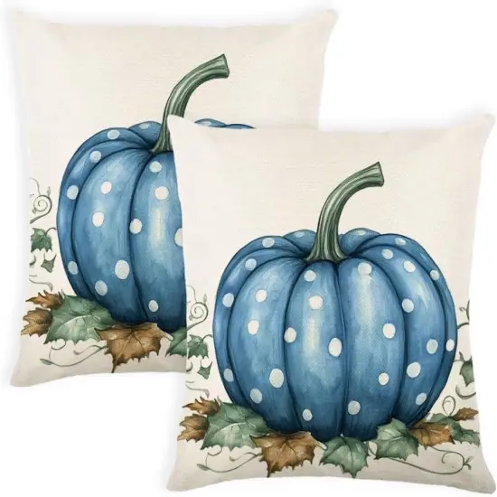 Set of 2 Pumpkin and Maple Leaf Fall Decor Throw Pillow Covers 18x18 Inch {1}