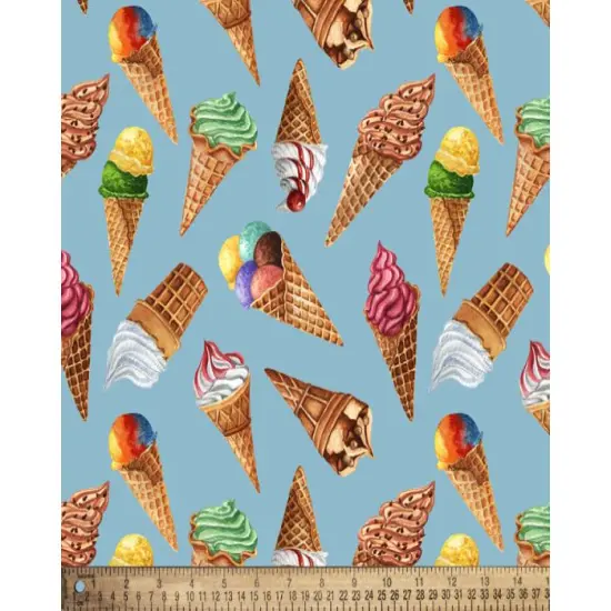Ice Cream Cones Digital Cotton Print Fabric | By the Yard | Sewing and Crafting | 44 inches wide {1}
