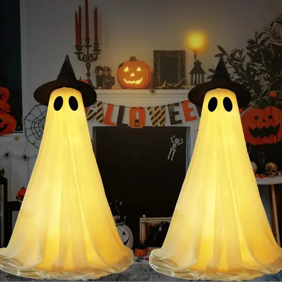 Spooky Halloweens Ghosts Decorations Outside with Witch Hat for Lawn Yards Front Porches {3}