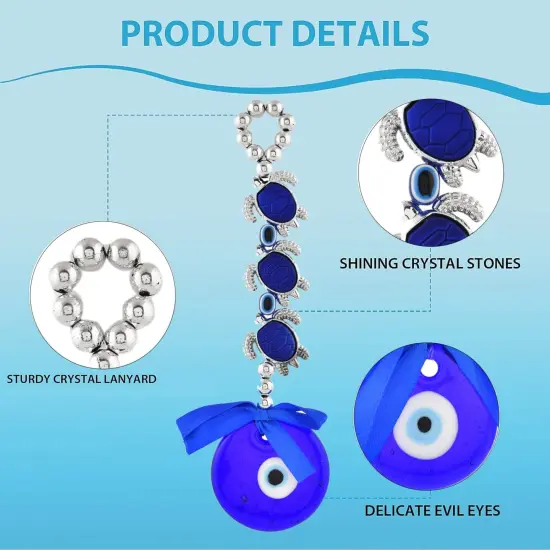 Evil Eye Hanging Decoration Tortoise Turtle Evil Eye Decor for Living Room Home Office Car Hanging Turkish Nazar Amulet Door Wall Hanging Ornament - Good Luck Pendant Charm Gift (7.5 Inch) {4}