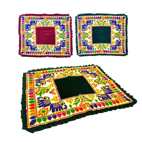 Elephant Pooja Aasan Rug Velvet Prayer Mat Meditation Multipurpose Aasan for Ganesh Pooja Diwali Pooja Mandir and Festive Decor Diwali Decoration Housewarming Gift Red {5}