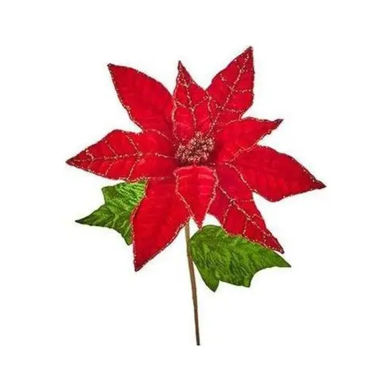 26" Red Velvet Poinsettia Stem {1}