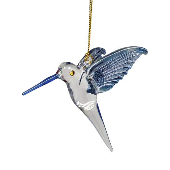 Feeding Hummingbird Glass Ornament - Blue Wings / Blue Tail / Blue Beak {1}
