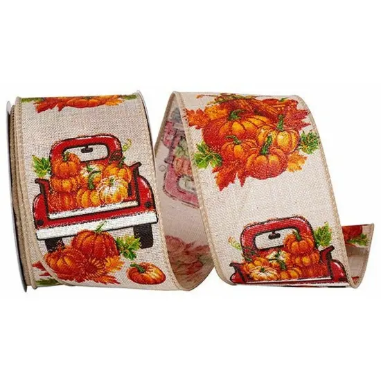 2.5" Pickup Truck Pumpkin Ribbon: Natural (10 Yards) {1}