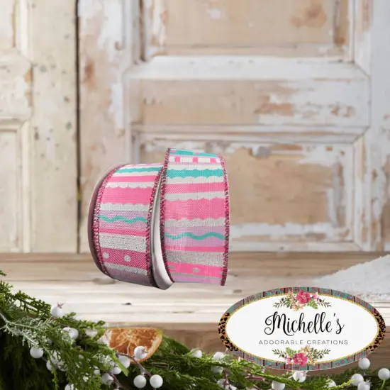 1.5" Whimsy Stripe Ribbon: Pink, Aqua, Lavender {4}