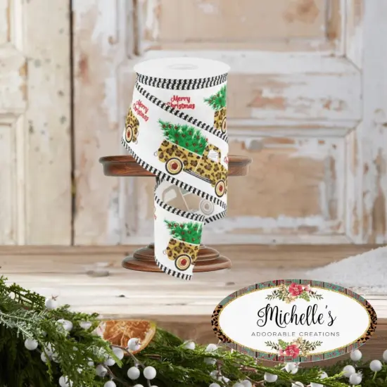 2.5" Leopard Merry Christmas Ribbon: White (10 Yards) {2}
