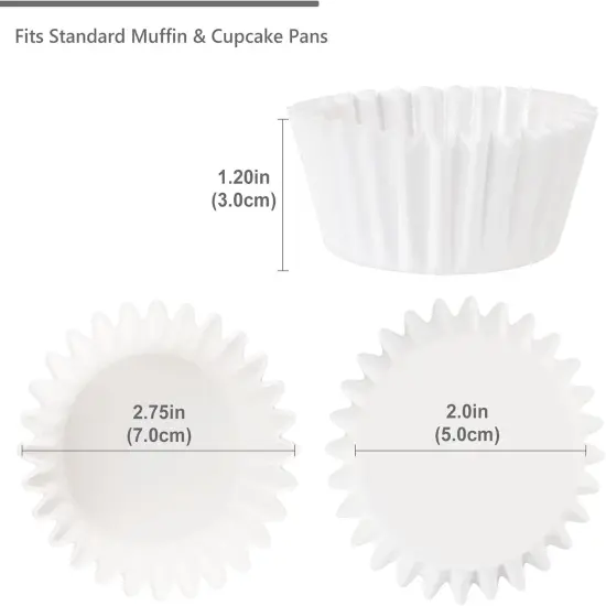 Heavy Duty Standard White Cupcake Liners 150 Counts - Grease-Resistant Paper Muffin Baking Cups, Odorless, No Muffin Pan Needed, Easily Peels (White) {6}