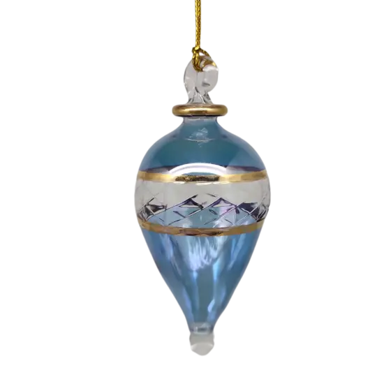 Lattice Glass Ornaments With Gold Accents - Light Blue Teardrop {1}