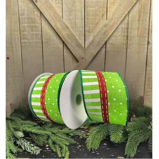 2.5" Dots and Stripes Whimsy Ribbon: Red, Green & White (10 Yards) {4}