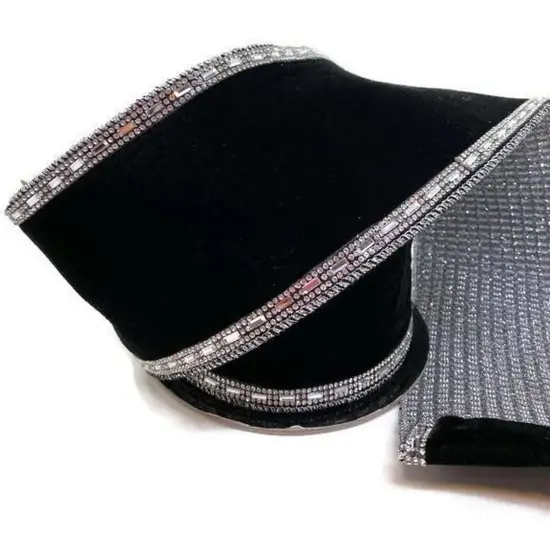 4" Embroider Jewel Edge Velvet Ribbon: Black (5 Yards) {3}