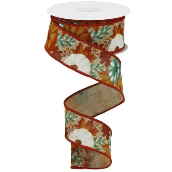 1.5" Pumpkin Foliage Ribbon: Light Tan (10 Yards) {1}