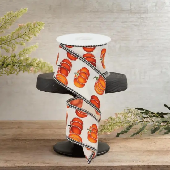 2.5" Stitch Pumpkin Royal Ribbon: Ivory (10 Yards) {3}