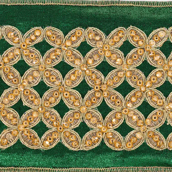 4 inch Jeweled Ribbon: Green/Gold (5 Yards) {2}