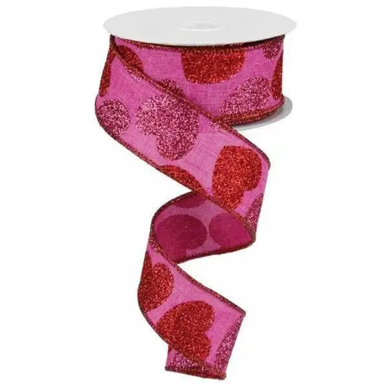 1.5" Bold Glitter Hearts Royal Ribbon: Pink (10 Yards) {1}