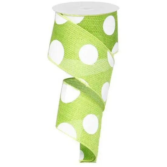 2.5" Faux Burlap Giant Polka Dot Ribbon: Lime Green & White (10 Yards) {1}