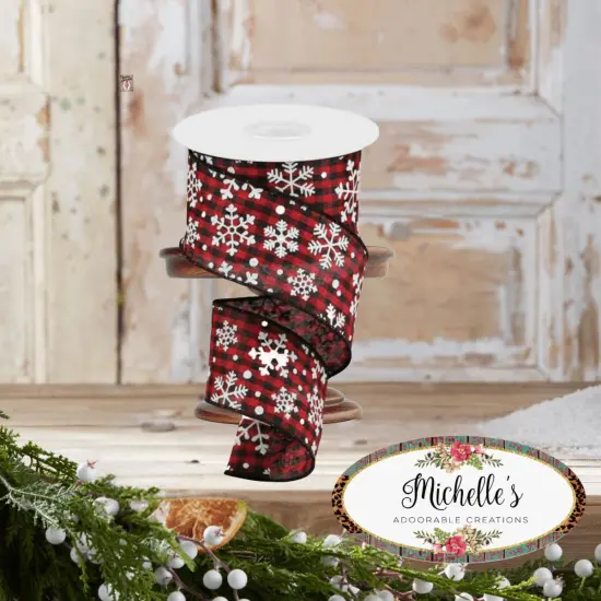 2.5" Snowflake Ribbon: Black & Red (10 Yards) {2}