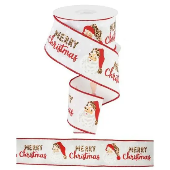 2.5" Leopard Santa Ribbon: White (10 Yards) {2}
