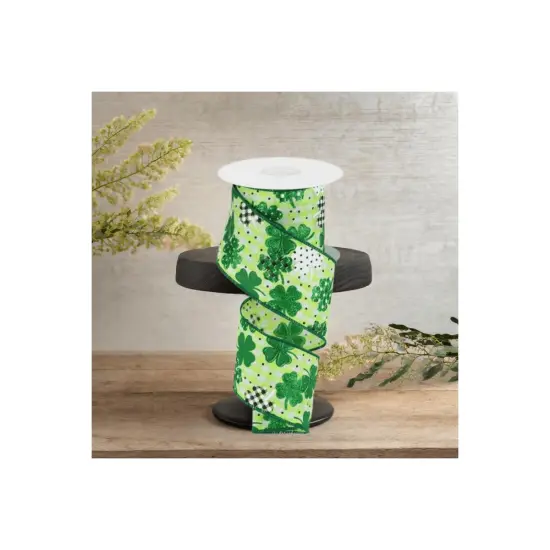 2.5" Pattern Shamrock Ribbon: Lime Green (10 Yards) {3}