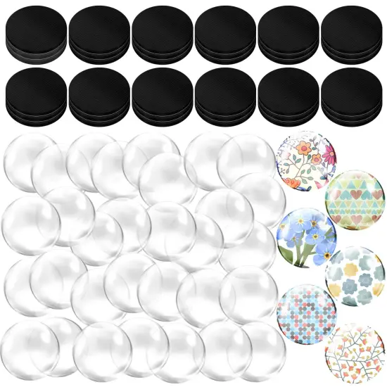 72 Pieces Craft Magnets Glass Ceramic Ferrite Magnet with Adhesive Backing and Transparent Clear Glass Cabochons for DIY Craft Fridge Refrigerator Magnets Pendants(Round,1 Inch) {3}