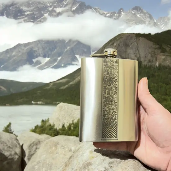 8oz Chinese Dragon and Phoenix Stainless Steel Flask {2}