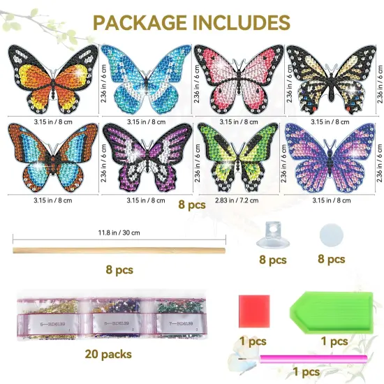 8 Pieces Butterfly Diamond Painting Kits, Diamond Art Kits for Garden Decor, Butterfly Stakes Diamond Art Kits for Adults, Crafts for Adults {1}