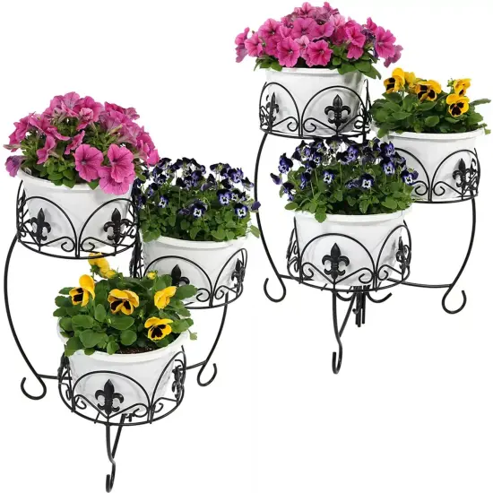 Black Iron French Lily 3-Tiered Plant Stand - 22 in - Set of 2 {1}