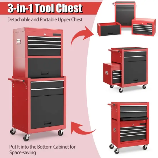 Costway 6-Drawer Rolling Tool Chest Storage Cabinet w/Riser Red\Black {6}