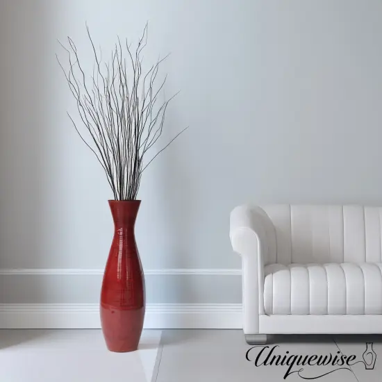 Uniquewise 24" Tapered Cylindrical Tall Bamboo Floor Vase with Flared Trumpet Top Decorative Accent for Dried Flowers Pampas Grass and Branch Arrangements Stylish Home and Office Decor Piece Red {2}