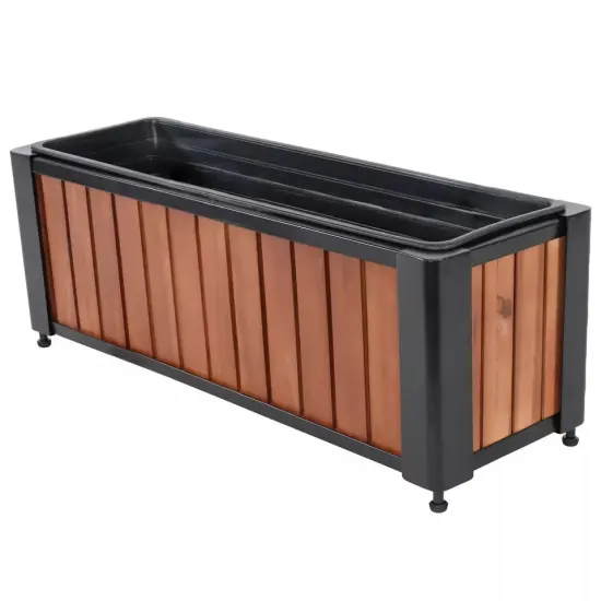 Acacia Wood Slatted Planter Box with Removable Insert {4}