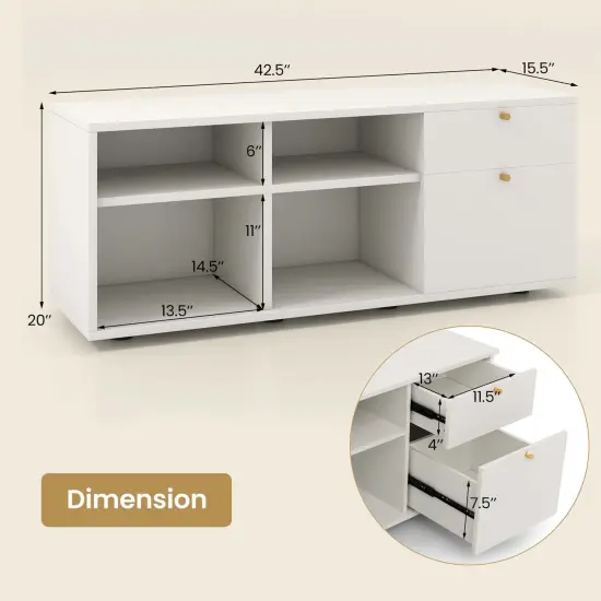 Costway Storage Cabinet with 2 Drawers 4 Cubes Adjustable Feet Floor Display Cabinet White {3}