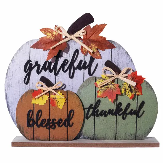Fall Decorations for Home Blessed Grateful Thankful Fall Decor Wooden Pumpkin Tabletop Signs for Home Thanksgiving Farmhouse Living Room Harvest {2}