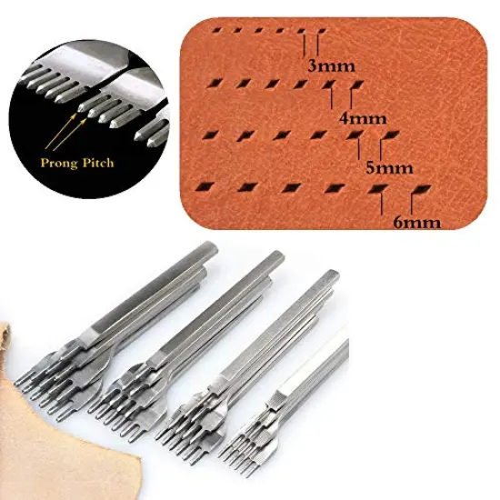 Leather Stitching Punch Diamond Stitching Chisel Set, 4mm White Steel 1/2/4/6 Prong for Leather Craft DIY {5}