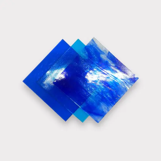 Blue Transparent Variety COE 96 Fusible Glass Sheets / Mosaic Glass - 3 Pack {3}