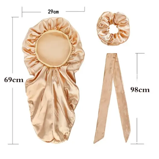 3 Pcs Elastic Wide Edge Satin Bonnet Long Hair Hat Sleeping Hats Wrap Night Cap Hair Care Bonnet for Women Men Unisex Cap in Black Only {2}