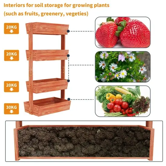 Wooden Vertical Raised Garden Bed 4 Tier Elevated Planter Box Slope Adjustable {2}