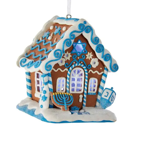 4" Gingerbread LED Hanukkah House Ornament {1}