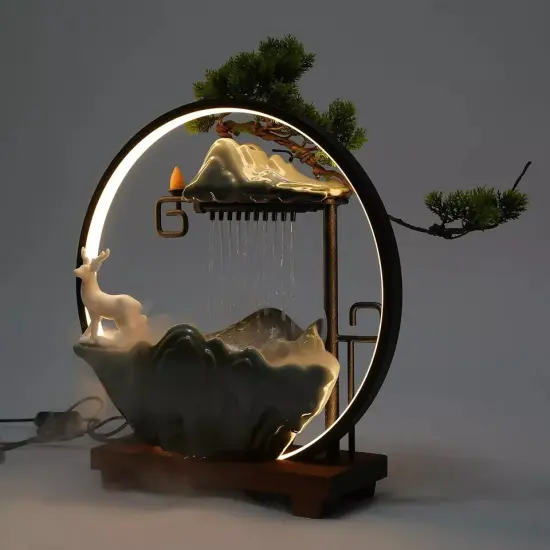 Indoor Water Fountain with Mist LED Light Incense Burner Waterfall Table Decor {2}