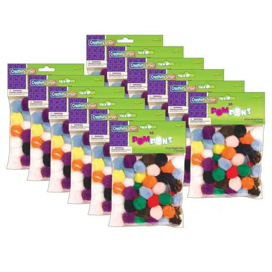 Pom Pons, Bright Hues, 1", 50 Per Pack, 12 Packs {1}