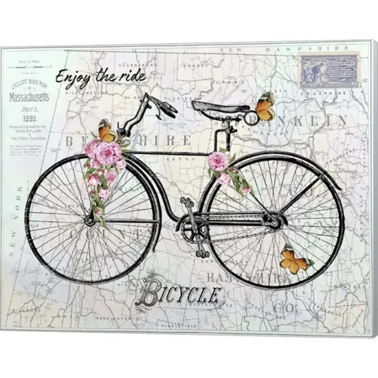 Vintage Bicycle with Map A by Jean Plout 20" x 16" Canvas Wall Art {1}