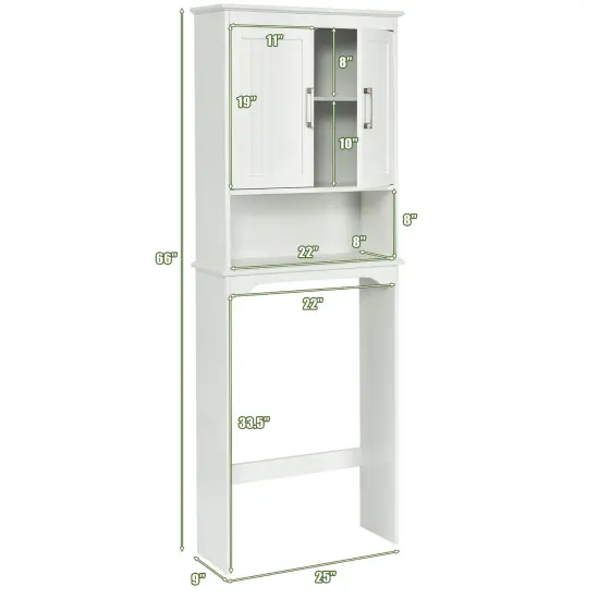 Costway Over The Toilet Space Saver Bathroom Organizer w/ Storage Cabinet & Shelf White {2}