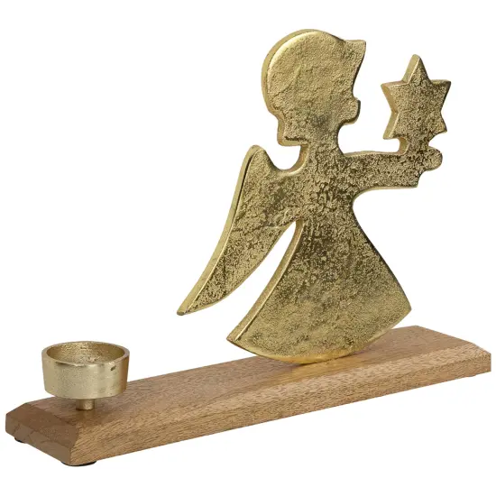 Northlight Angel with Star Metal Christmas Tealight Candle Holder - 12" Gold {5}
