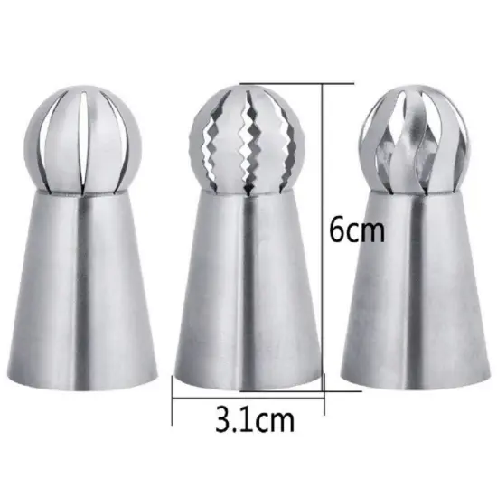 3 Pcs Russian Ball Sphere Icing Nozzles Set - Stainless Steel Pastry Piping Tips {2}