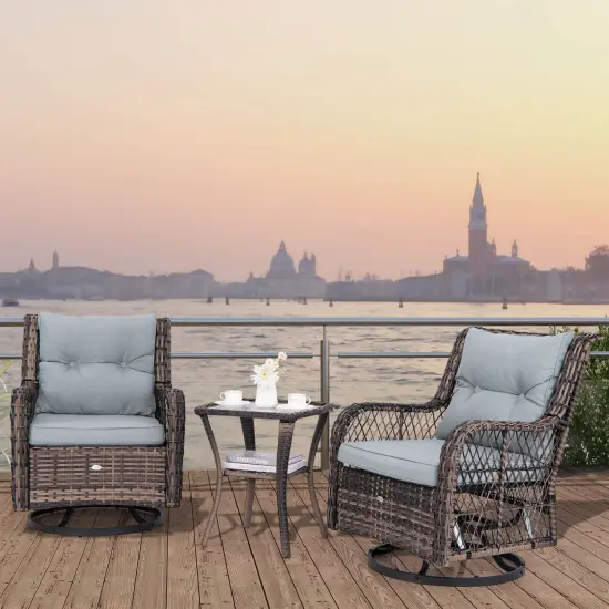 Costway 3 PCS Patio Furniture Set Rocking Chairs Set of 2 with Glass Top Side Table {5}