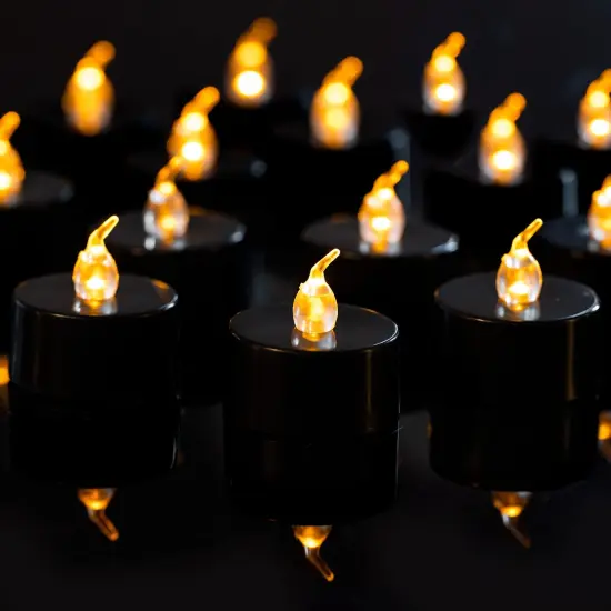 24 Pieces Black Tea Lights Candles &ndash; Flickering Warm Yellow Lights Flameless LED Candles &ndash; Long Lasting Battery Operated Fake Candles &ndash; Decoration for Wedding, Halloween and Christmas {2}