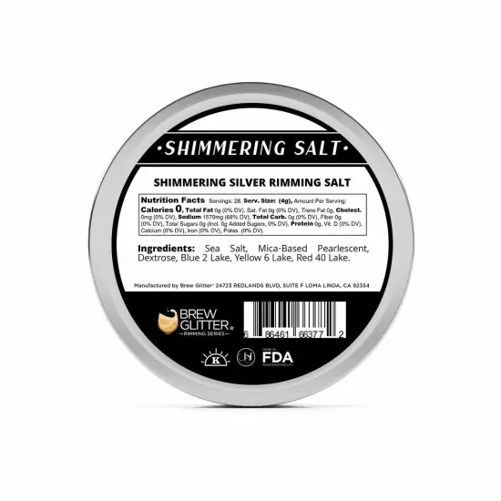 Brew Glitter - Shimmering Silver Rimming Salt (4oz, 1x Bar Tin) Edible Glitter Blended Cocktail Garnish for Mixed Drinks and Beverages {6}