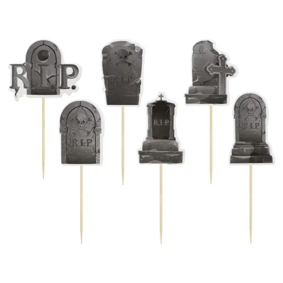 36 Pieces Halloween Cupcake Toppers 6 Designs Tombstone Graveyard Cake Toppers Scary Cupcake Decoration Table Centerpiece Sticks Appetizer Picks for Halloween Party Supplies {1}