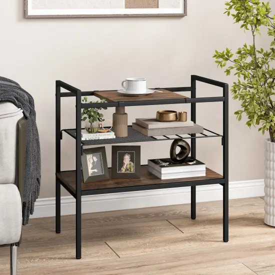 Costway Industrial Entryway Table 3-Tier Sofa Side Table with Removable Panel & Mesh Shelf {2}