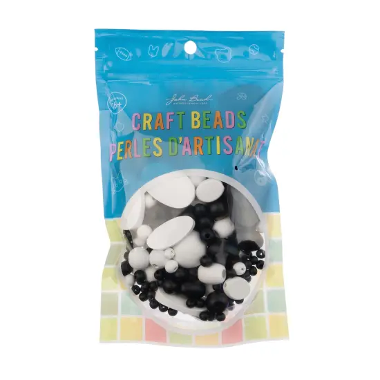 John Bead Craft Wood Beads with Elastic Nylon Cord, 90g White and Black {5}