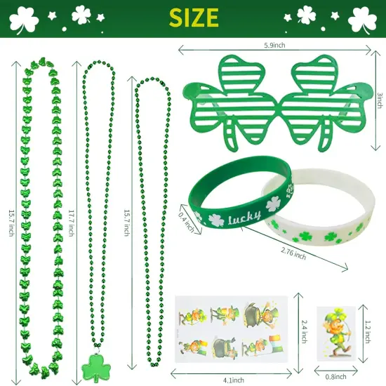 96Pcs St. Patricks Day Party Favors Set Shamrock Glasses Necklaces Bracelets Tattoos St. Patrick's Day Accessories Decorations Supplies {2}